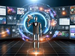Inteligencia Artificial marketing La revolución del marketing la voz poderosa de la Inteligencia Artificial en una oficina futurista